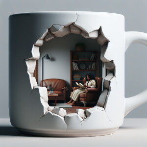 Hyper realistic, 15 ounce white ceramic coffee mug, white part h...