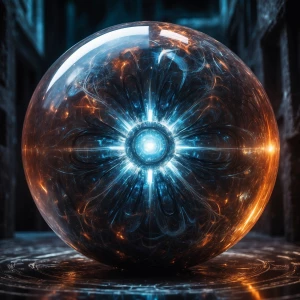 Capture a high-contrast, detailed image of an orb radiating ethe...