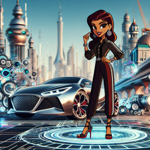 Betty Boop with brown skin, adorned in a stylish Gucci outfit, c...