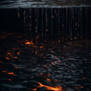 Flat Black thin slate stones floating  connected through stainle...
