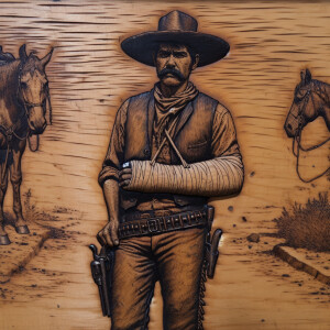 An old west cowboy standing in the middle of the road, six shoot...