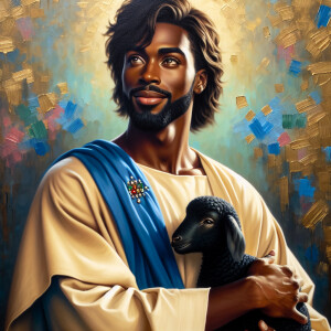 Oil painting of an African-American man resembling Jesus Christ,...