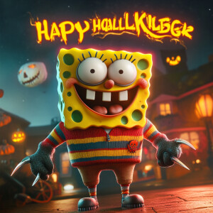 SpongeBob SquarePants is dressed as Freddy Krueger, complete wit...