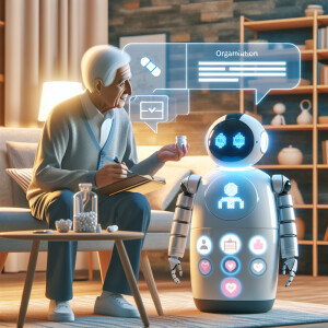 An image depicting an older person interacting with a friendly A...