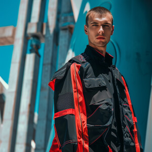 Full-body fashion photoshoot of a handsome american male model d...