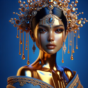 Create a 3-D realistic, elegant figure against a vivid royal blu...