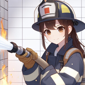 Sasha Braus from Attack on Titan as a firefighter, Brown hair, b...