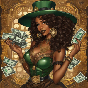 300dpi cartoon version African American woman, brown eyes, with...