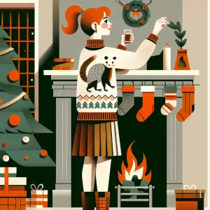 A 45-year-old woman with ginger hair in a ponytail, wearing an u...