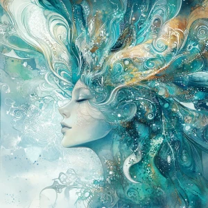 Create a detailed watercolor-style illustration depicting a woma...