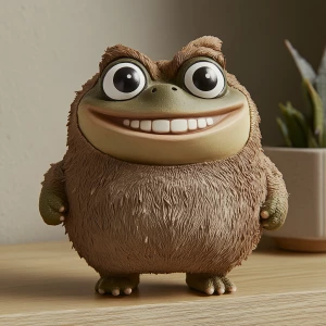 A stylized designer toy version of the meme character Pepe the F...