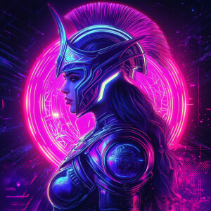 Design a mid-level portrait of Athena in a retro-futuristic styl...