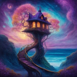 A mysteriously enchanting alien treehouse, twisting tendrils ado...