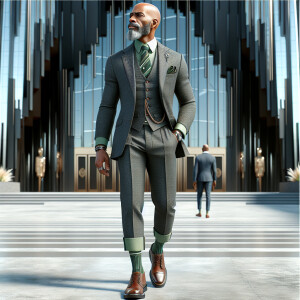 Create a vivid 3D image of a stylish African-American male in hi...
