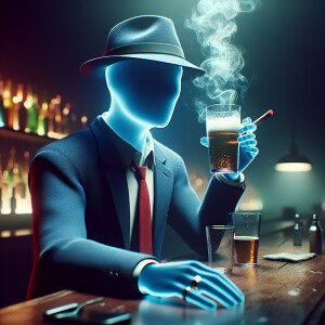 Invisible man wearing a blue or red suit, hat and tie, his face,...