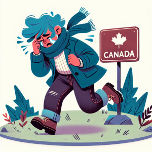 Large women with blue hair crying and running to canada