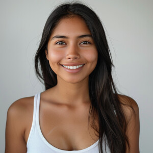 A cute woman

Smiling 

Clothes: white tank top

Looks Clean & M...