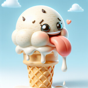 draw an image of self-licking vanilla icecream cone.