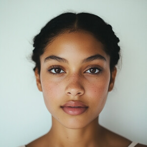 Portrait of a 19-year-old woman with a delightful appearance, ha...