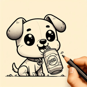Нарисуй собаку которая держит в зубах банку кока колы