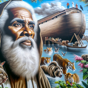 A close-up and detailed wall painting focusing on Noah, depicted...