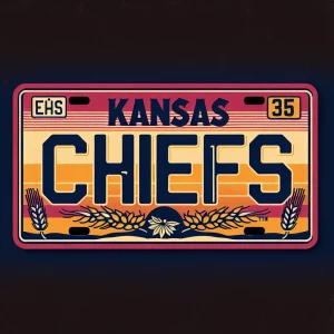 Design a custom Kansas vehicle license plate featuring the word...