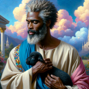 Oil painting of an African-American man resembling Jesus Christ,...