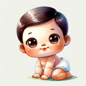 A single picture of adorable cute whimsical  a Chinese baby boy...