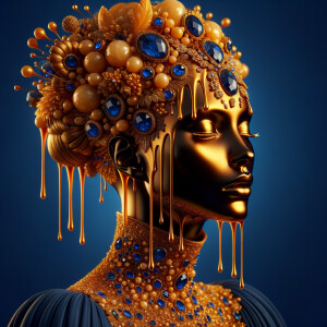 Create a 3-D realistic, elegant figure against a vivid royal blu...
