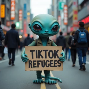 "In the midst of an  street in Japan, an extraterrestrial being...