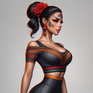A portrait of a girl wearing latina makeup, wearing leggings