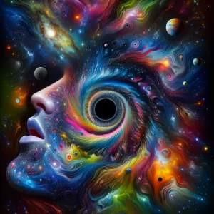 Design an otherworldly surreal image where a human face transfor...