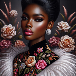 "Create a portrait of an elegant African-American woman with med...