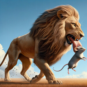 Draw a lion eaten by a mouse
