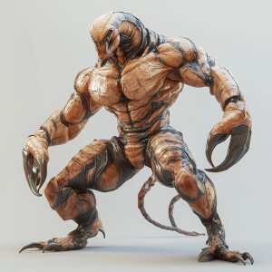 Create a highly detailed 8K resolution 3D image of a muscular, a...