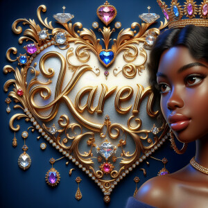 VCraft a 3-D image showcasing the name 'KAREN' in a luxurious go...