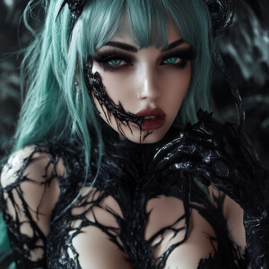 Morrigan Aensland covered in Venom symbiote