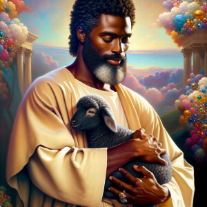 Oil painting of an African-American man resembling Jesus Christ,...
