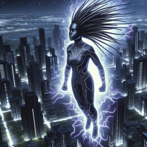 Create an image of Shadow Force, a Nigerian superheroine in mid-...