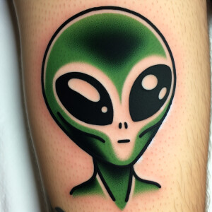 Green alienl in an old school tattoo style