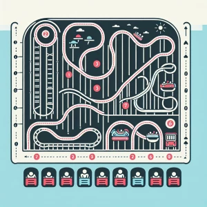 design a 2 dimensional theme park map with  exactly seven simple...