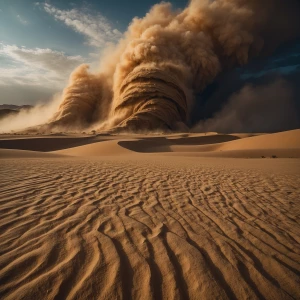 A massive sandstorm twisting into the form of a mythical desert...