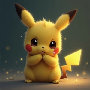 In a soft, dimly lit background, a vulnerable **Chibi Pikachu**...