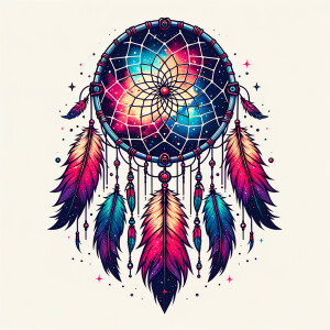 Vector art, white background, a dream catcher in pretty outer sp...