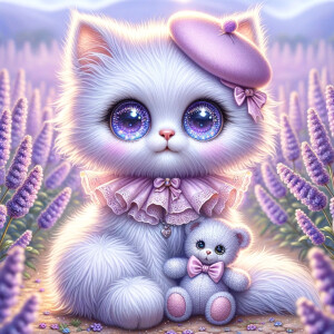 Imagine an adorable, fluffy kitten with an exaggerated, cartoon-...