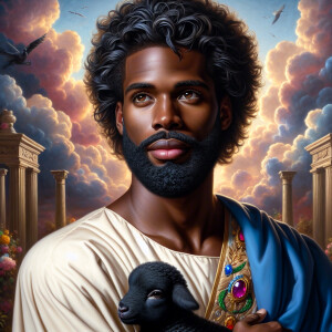 Oil painting of an African-American man resembling Jesus Christ,...