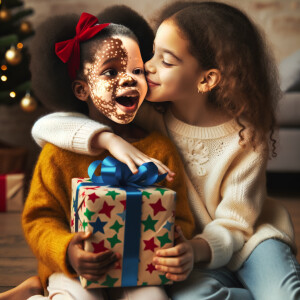 "Create an image of two young African-American sisters sharing a...