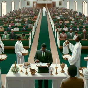 Design an image of a church interior withouta balcony during com...