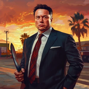 Elon Musk..Dressed like a gangster holding a machete, in GTA San...
