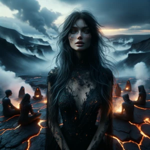 Ultra-realistic cinematic portrait of Laeria, a striking young w...